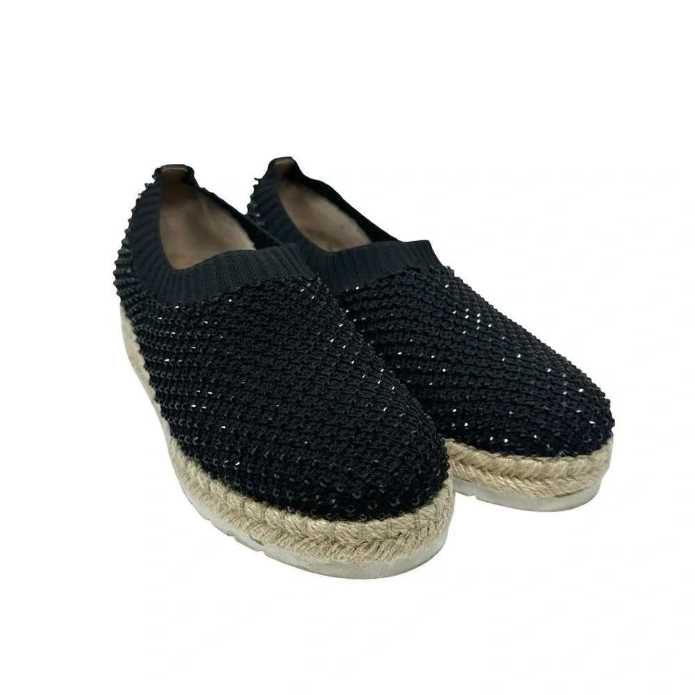 Adrienne Vittadini Sport Nicola Black Sequin Slip On Espadrille Wedges Size 9